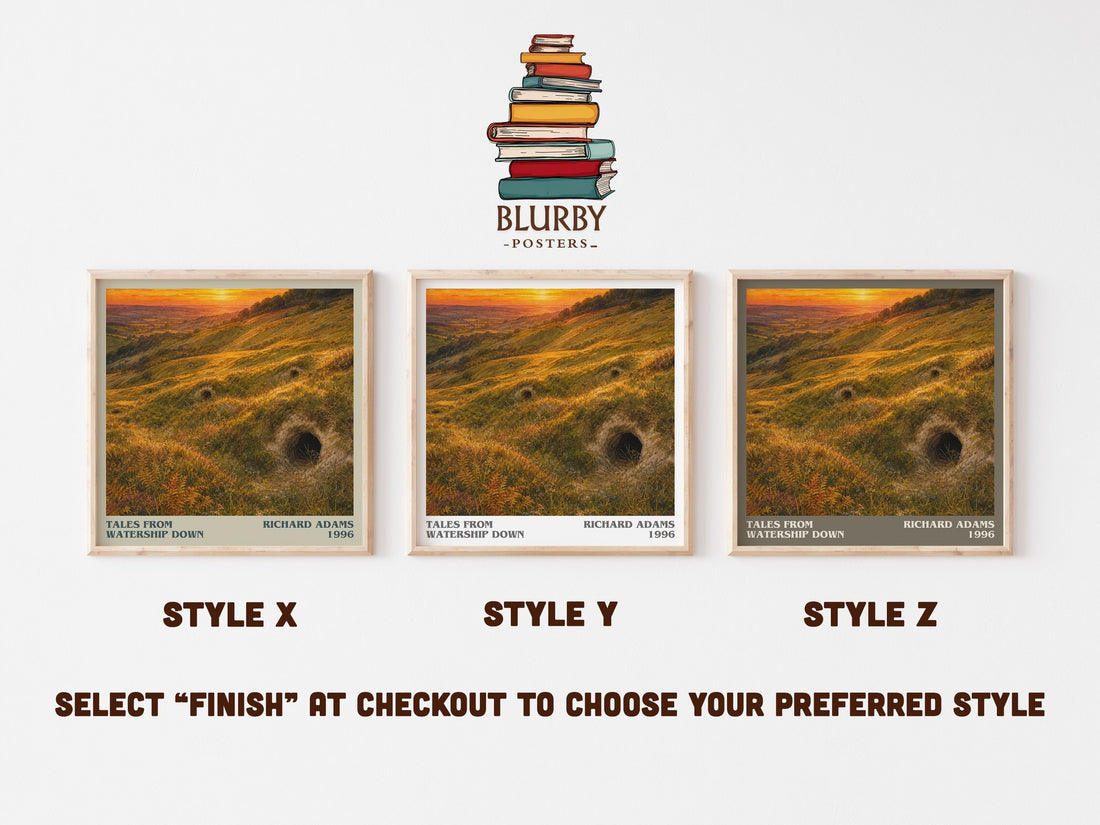 Tales From Watership Down literary print in frame leaning in hallway – fantasy wall art (mockup)