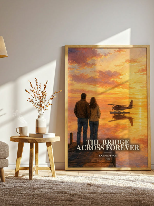 The Bridge Across Forever watercolour print in frame leaning in hallway – memoir wall art