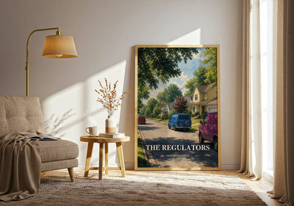 The Regulators watercolour print in frame leaning in hallway – horror wall art