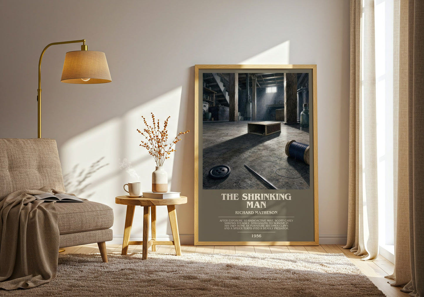 The Shrinking Man bookish print on bookshelf – Richard Matheson fan gift