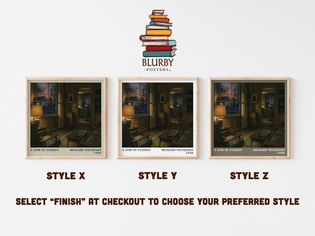 A Stir Of Echoes literary print in frame leaning in hallway – horror wall art (mockup)