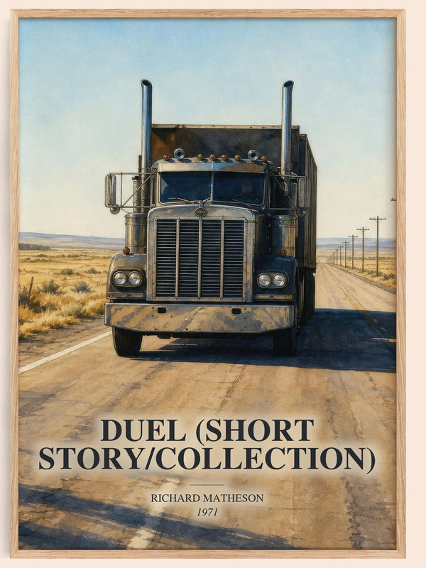 Duel (Short Story/Collection) watercolour book poster by Richard Matheson – framed literary art print