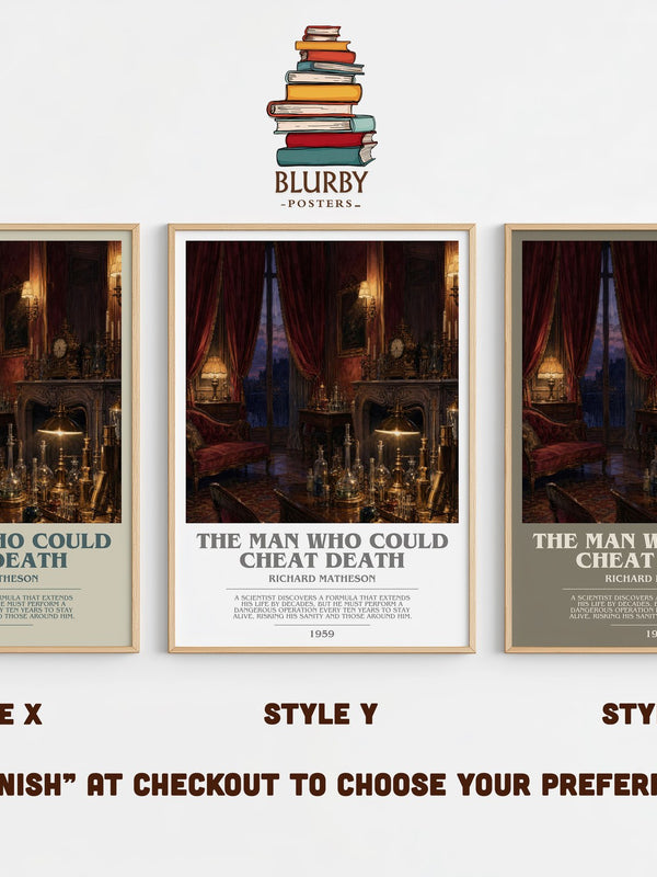 The Man Who Could Cheat Death bookish print in frame leaning in hallway – horror wall art