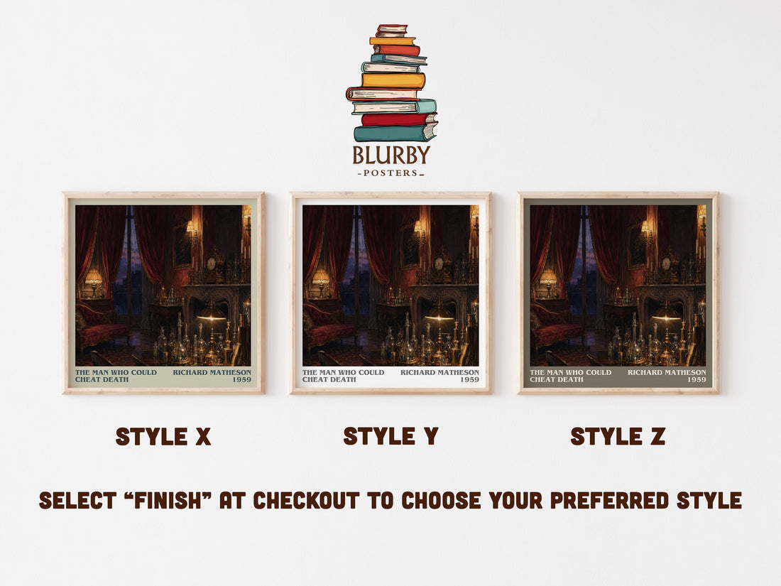 The Man Who Could Cheat Death literary print in frame leaning in hallway – horror wall art (mockup)