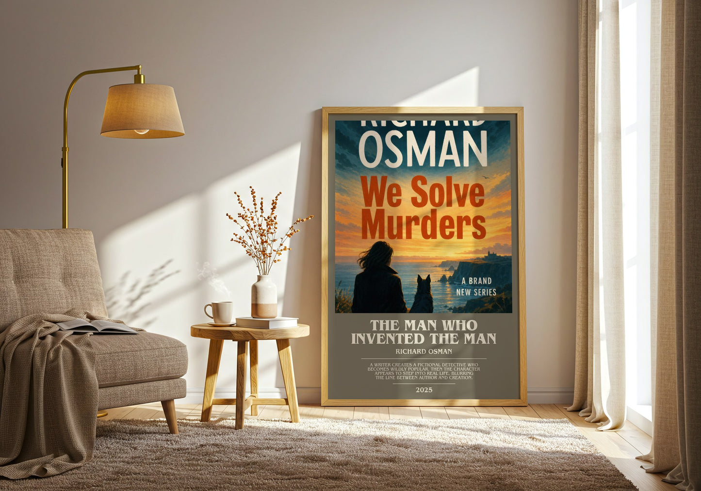 The Man Who Invented The Man bookish print on bookshelf – Richard Osman fan gift