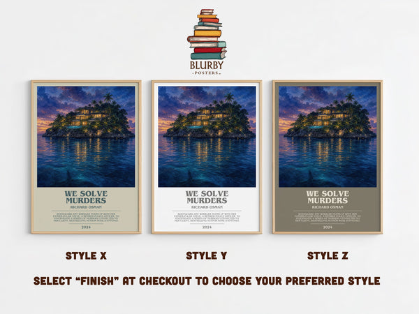 We Solve Murders bookish print in frame leaning in hallway – mystery wall art