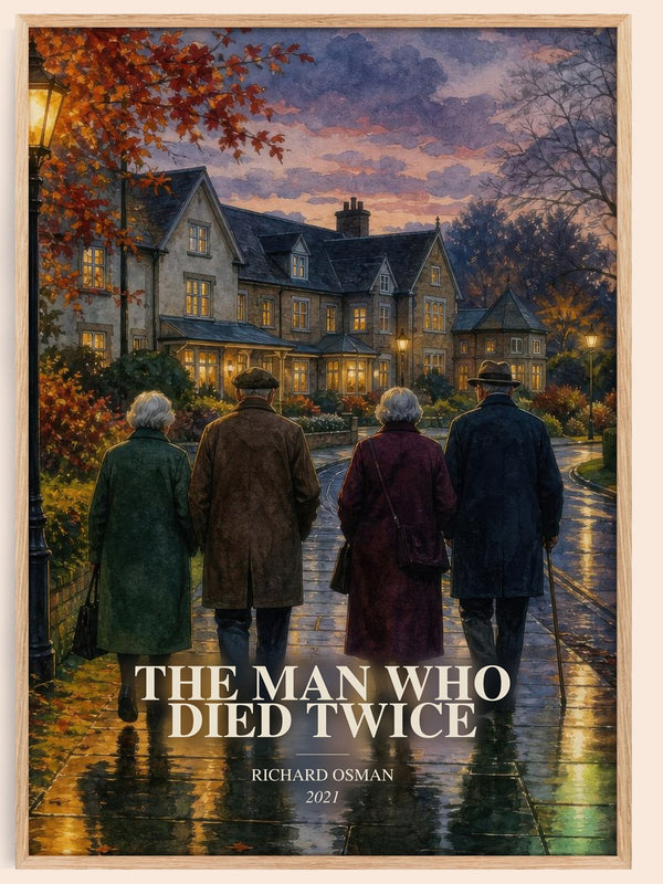 The Man Who Died Twice watercolour book poster by Richard Osman – framed literary art print