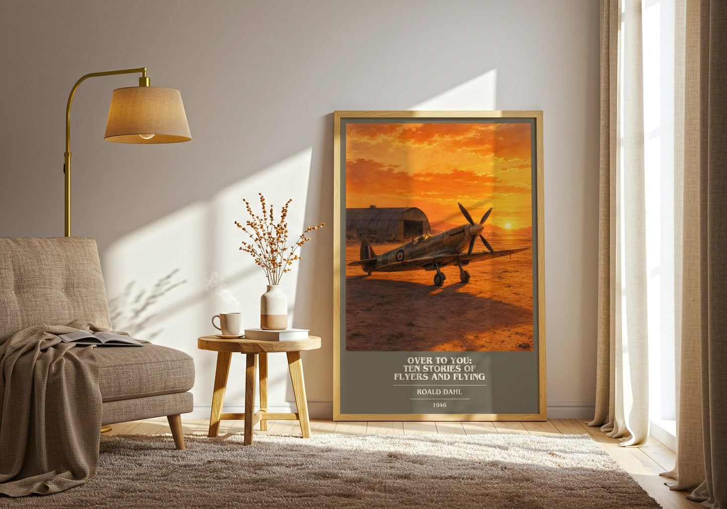 Over To You: Ten Stories Of Flyers And Flying book cover print on bookshelf – Roald Dahl fan gift
