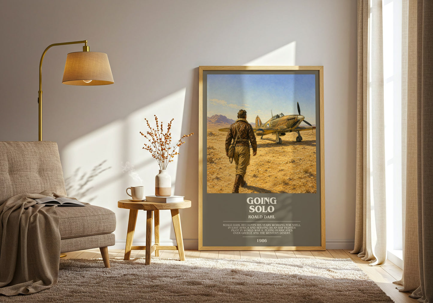 Going Solo bookish print on bookshelf – Roald Dahl fan gift