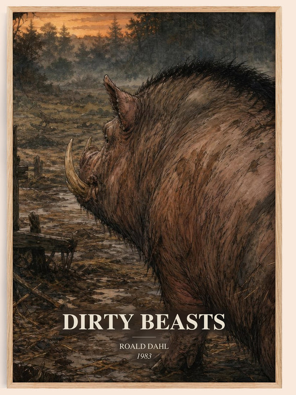 Dirty Beasts watercolour book poster by Roald Dahl – framed literary art print