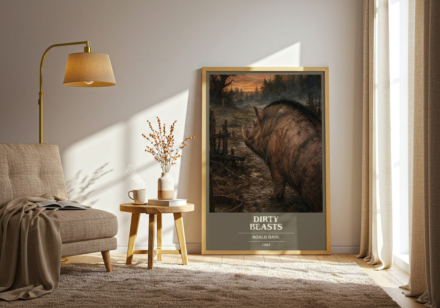 Dirty Beasts book cover print on bookshelf – Roald Dahl fan gift