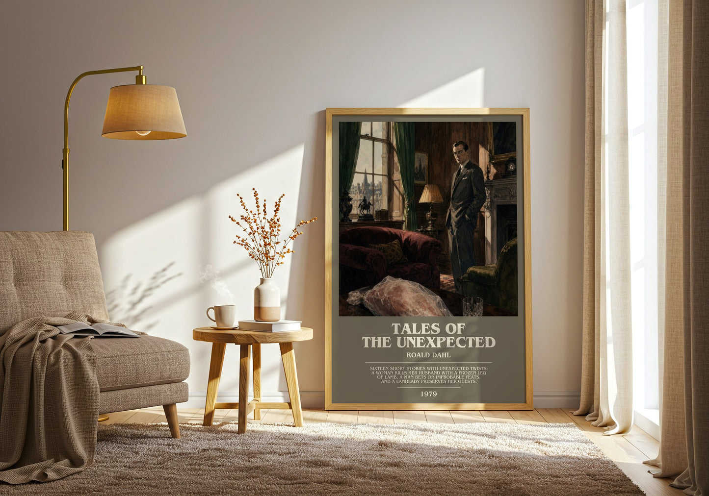 Tales Of The Unexpected bookish print on bookshelf – Roald Dahl fan gift