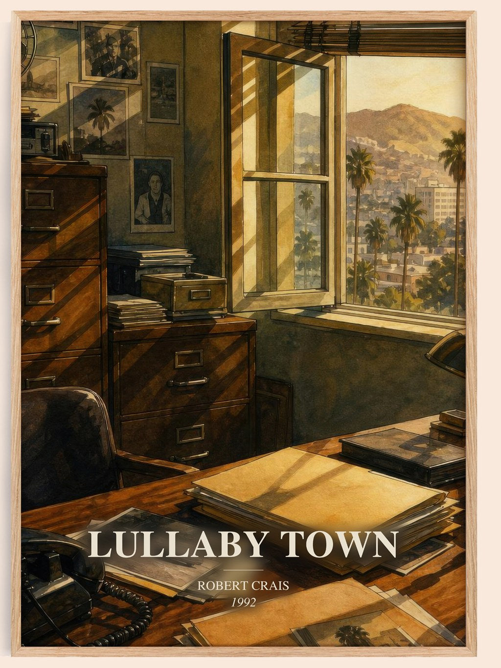 Lullaby Town watercolour book poster by Robert Crais – framed literary art print