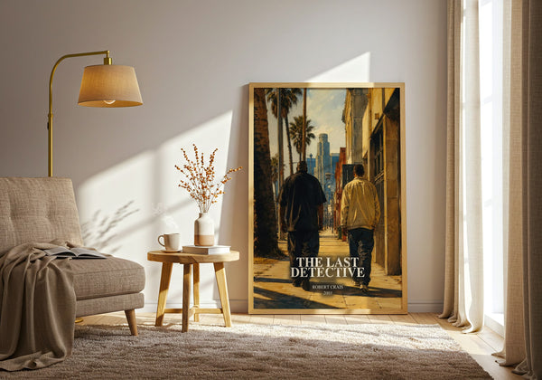 The Last Detective watercolour print in frame leaning in hallway – crime wall art