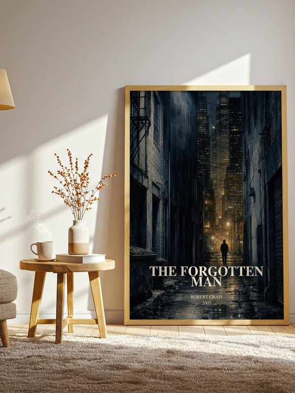 The Forgotten Man watercolour print in frame leaning in hallway – crime wall art