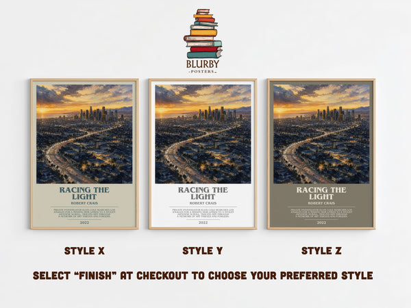 Racing The Light bookish print in frame leaning in hallway – crime wall art