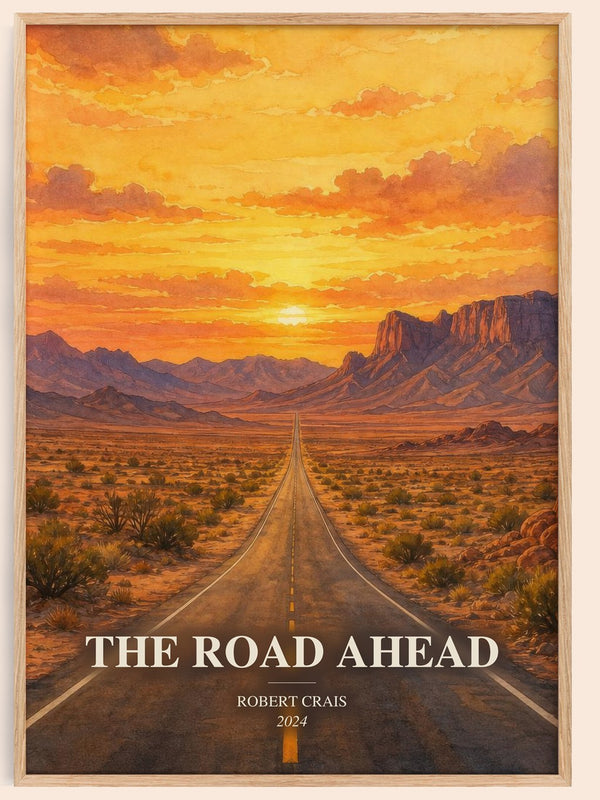 The Road Ahead watercolour book poster by Robert Crais – framed literary art print
