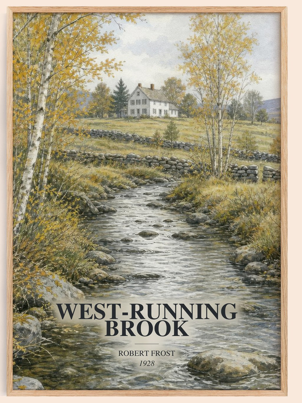 West-Running Brook watercolour book poster by Robert Frost – framed literary art print