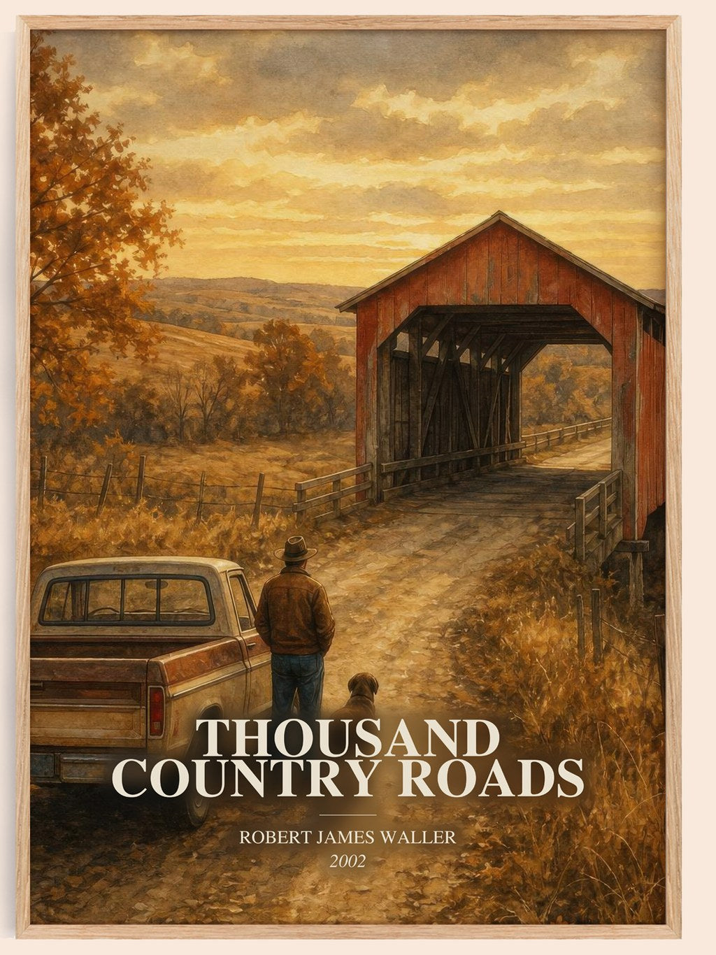 Thousand Country Roads watercolour book poster by Robert James Waller – framed literary art print