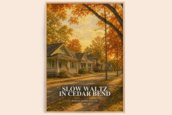 Slow Waltz In Cedar Bend watercolour book poster by Robert James Waller – framed literary art print