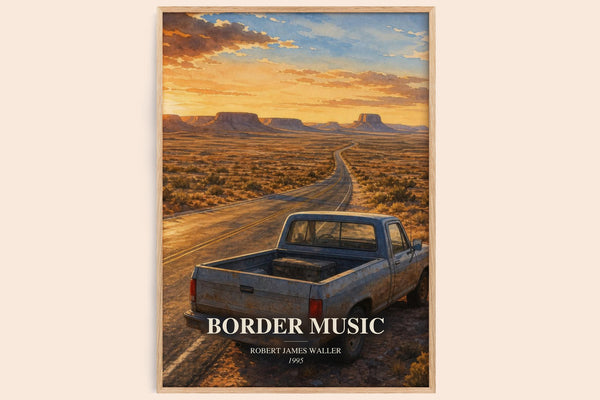 Border Music watercolour book poster by Robert James Waller – framed literary art print