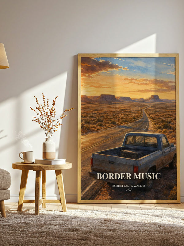 Border Music watercolour print in frame leaning in hallway – romance wall art