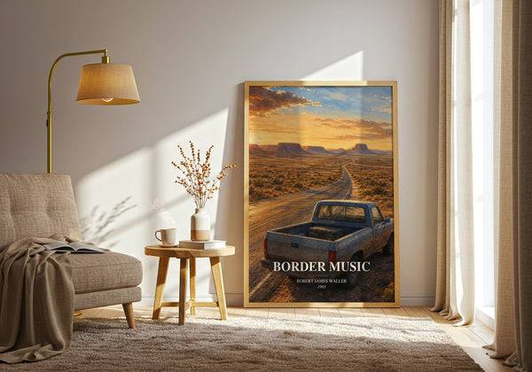 Border Music watercolour print in frame leaning in hallway – romance wall art
