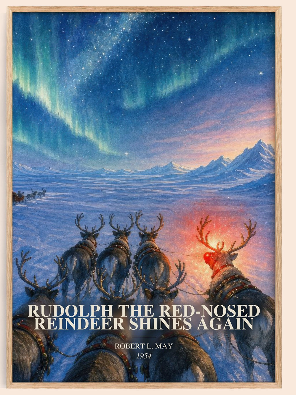 Rudolph The Red-Nosed Reindeer Shines Again watercolour book poster by Robert L. May – framed literary art print