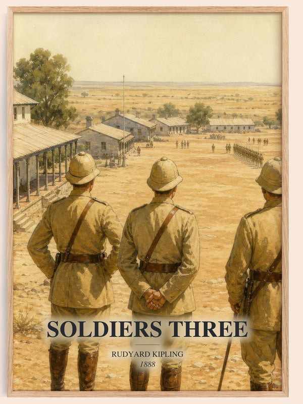Soldiers Three watercolour book poster by Rudyard Kipling – framed literary art print