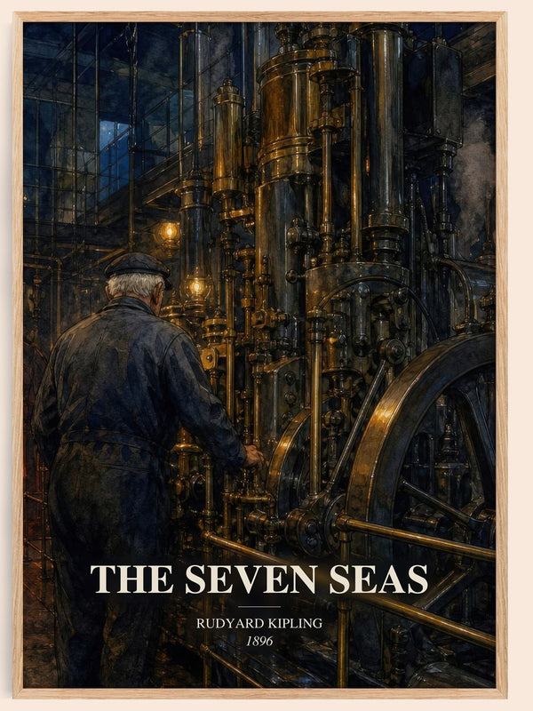 The Seven Seas watercolour book poster by Rudyard Kipling – framed literary art print