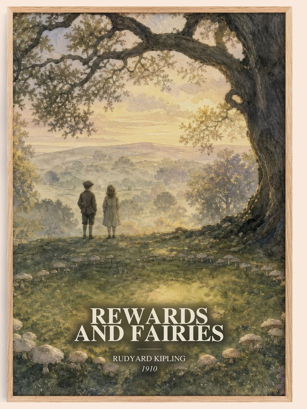 Rewards And Fairies watercolour book poster by Rudyard Kipling – framed literary art print