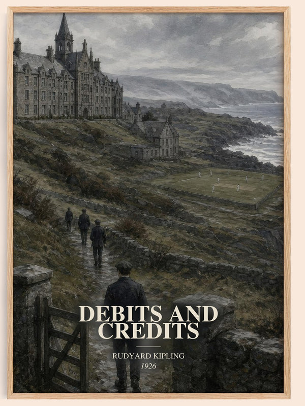 Debits And Credits watercolour book poster by Rudyard Kipling – framed literary art print