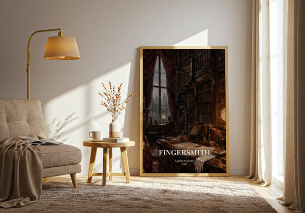 Fingersmith watercolour print in frame leaning in hallway – historical fiction wall art
