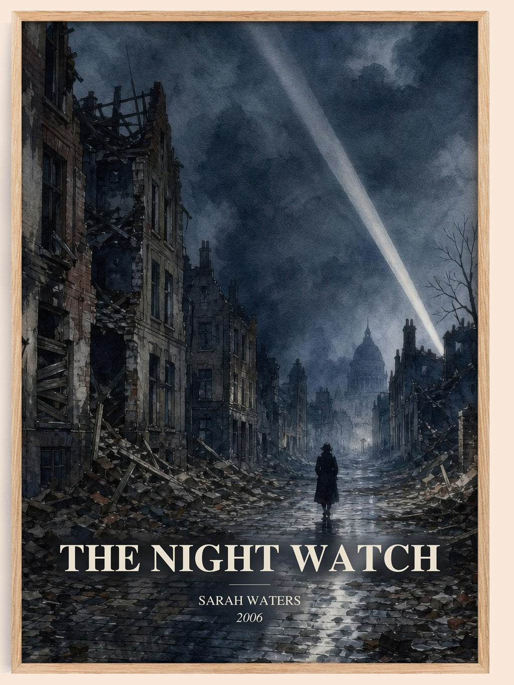 The Night Watch watercolour book poster by Sarah Waters – framed literary art print