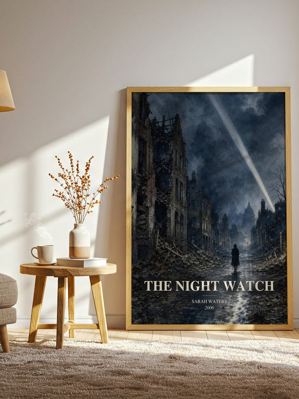 The Night Watch watercolour print in frame leaning in hallway – historical fiction wall art