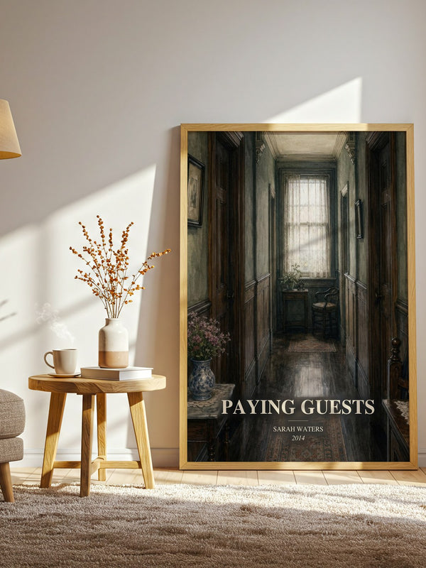 Paying Guests watercolour print in frame leaning in hallway – historical fiction wall art