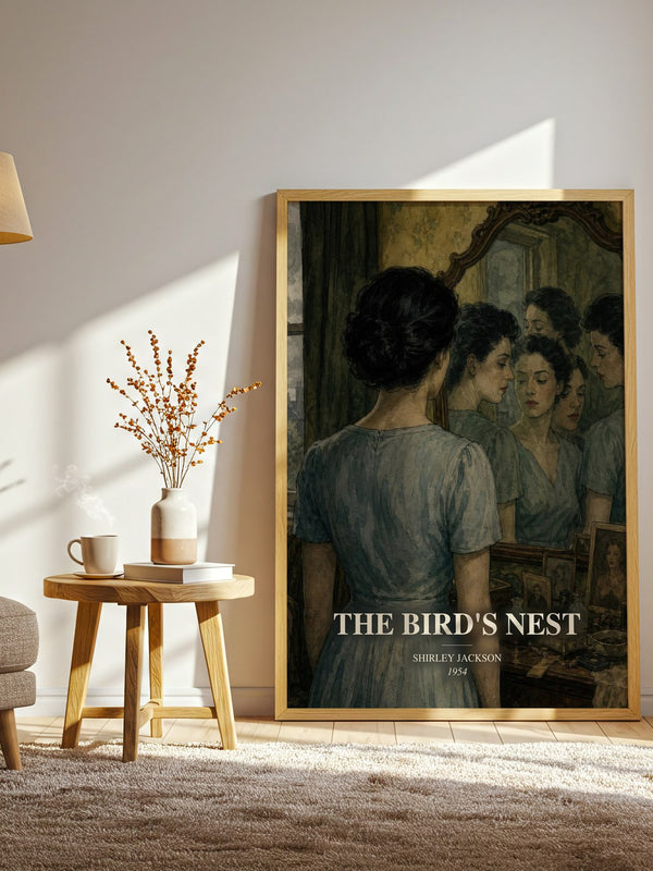 The Bird'S Nest watercolour print in frame leaning in hallway – literary fiction wall art