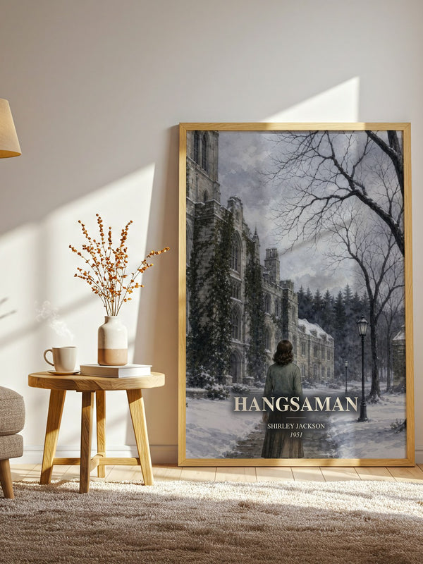 Hangsaman watercolour print in frame leaning in hallway – literary fiction wall art