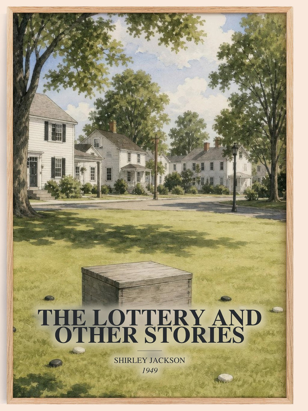 The Lottery And Other Stories watercolour book poster by Shirley Jackson – framed literary art print