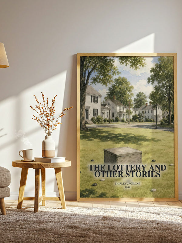 The Lottery And Other Stories watercolour print in frame leaning in hallway – horror wall art