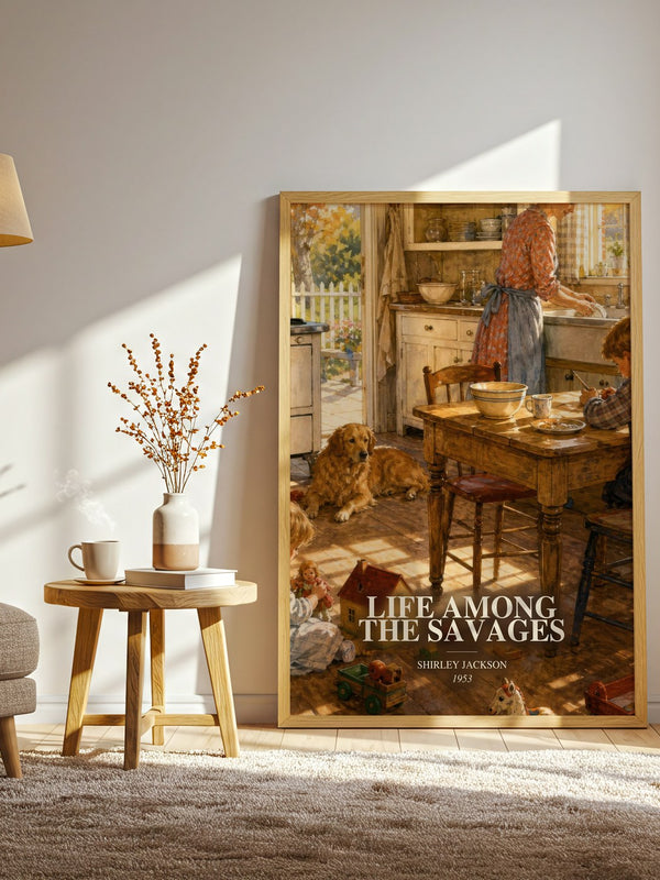 Life Among The Savages watercolour print in frame leaning in hallway – memoir wall art