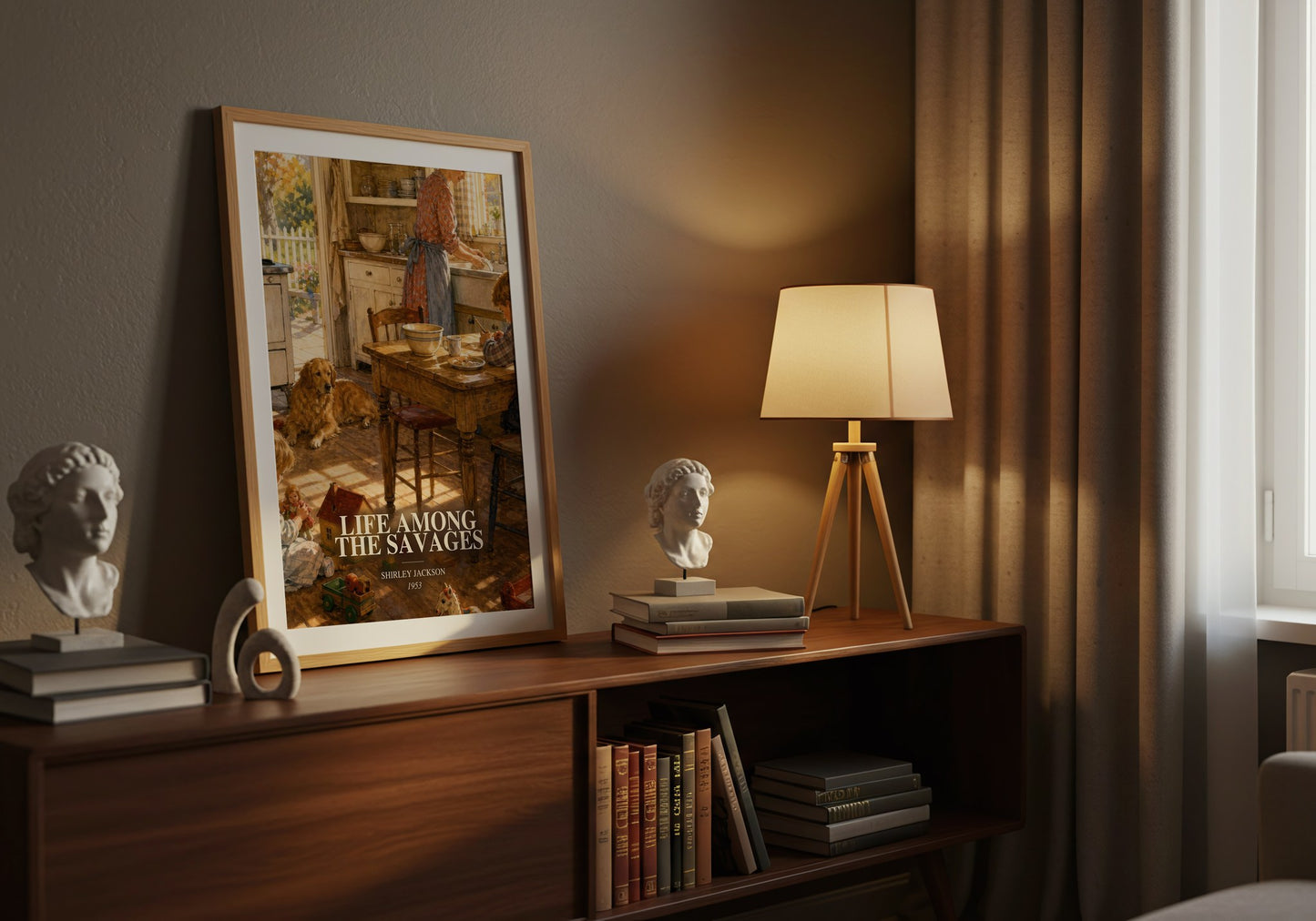 Life Among The Savages watercolour print on bookshelf – Shirley Jackson fan gift