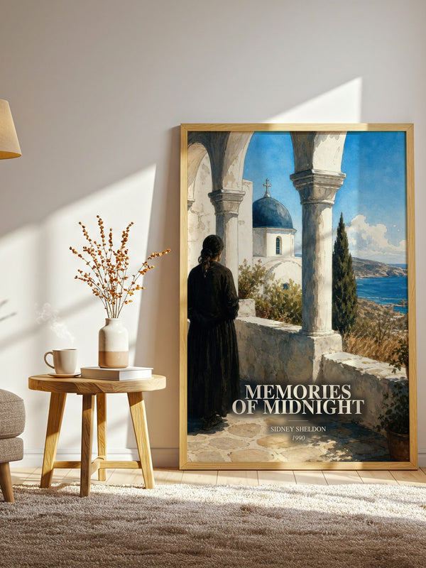Memories Of Midnight watercolour print in frame leaning in hallway – thriller wall art