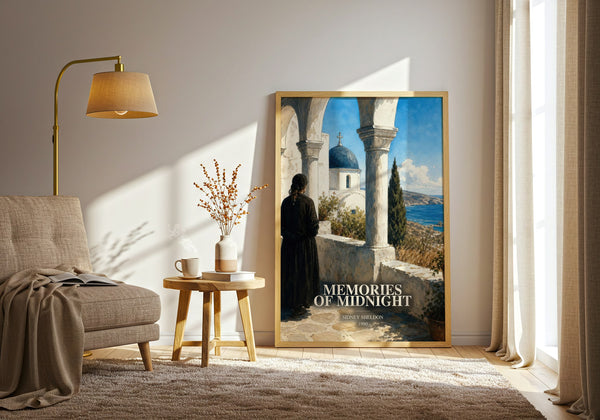 Memories Of Midnight watercolour print in frame leaning in hallway – thriller wall art