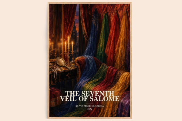 The Seventh Veil Of Salome watercolour book poster by Silvia Moreno-Garcia – framed literary art print