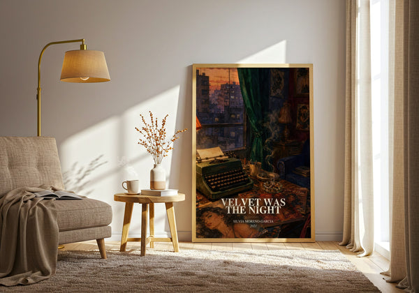 Velvet Was The Night watercolour print in frame leaning in hallway – mystery wall art