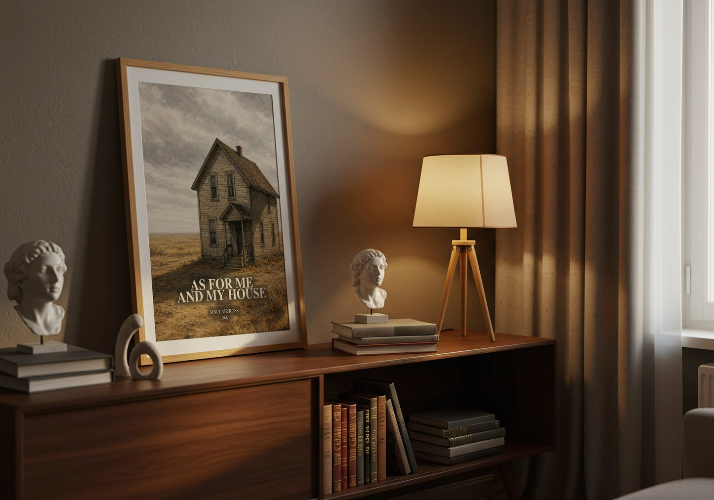 As For Me And My House watercolour print on bookshelf – Sinclair Ross fan gift