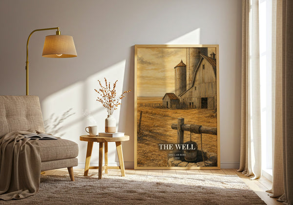 The Well watercolour print in frame leaning in hallway – literary fiction wall art