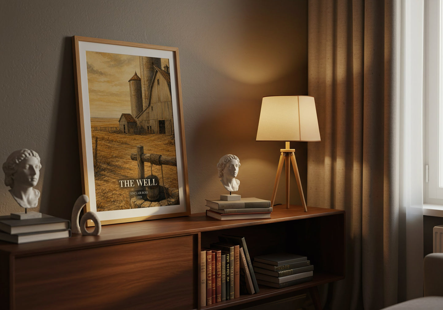 The Well watercolour print on bookshelf – Sinclair Ross fan gift