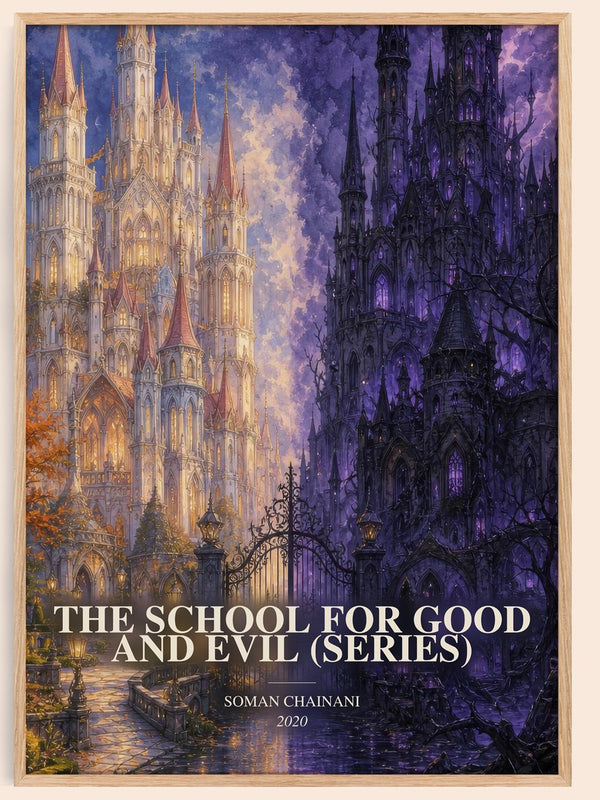 The School For Good And Evil (Series) watercolour book poster by Soman Chainani – framed literary art print